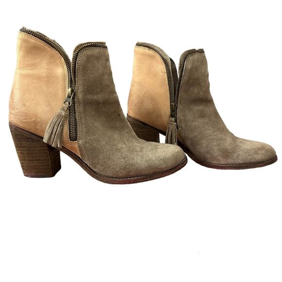 Joe’s Jeans Leather Suede Two Tone Taupe Tan Ankle Boots Size 10 Tasseled Zipper - Picture 11 of 12